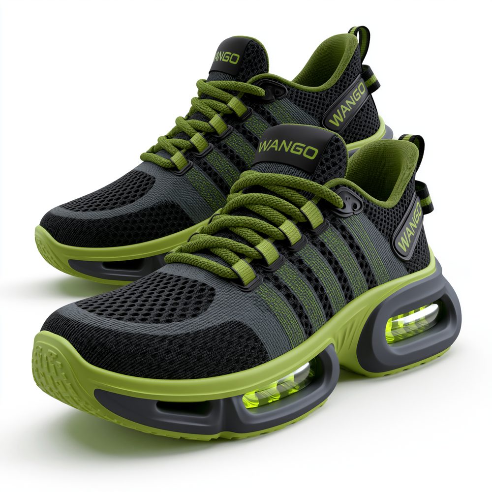 A pair of generic mesh running shoes on a white background